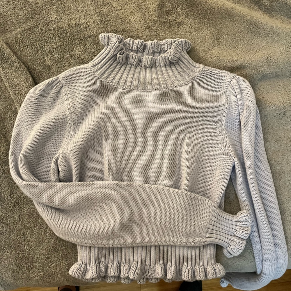 525 America Light Gray Ruffle Turtleneck Sweater - Picture 1 of 6